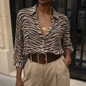 JNY Zebra Print Silk Blouse | Size 20W